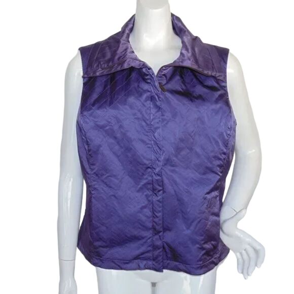 ST.JOHN SPORT Vest, L, Purple Quilted, Big Collar Zipper, Pockets - Picture 1 of 16
